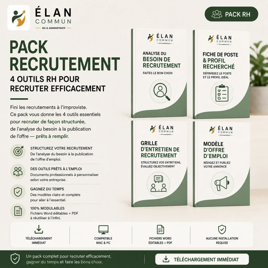 Pack recrutement, 4 documents RH prêts à l'emploi, ElanCommun