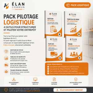 Pack pilotage logistique, 4 outils Excel Word, 2x moins cher, ElanCommun