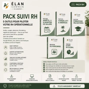 Pack suivi RH complet, 5 outils Excel avec alertes, ElanCommun