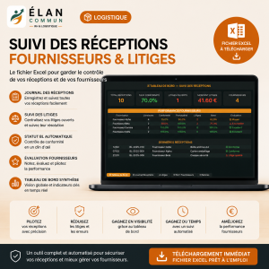 Excel suivi réceptions fournisseurs contrôle litiges TPE PME - ElanCommun