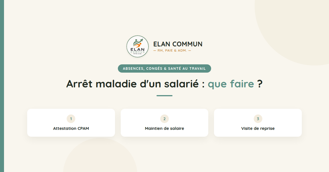 Arrêt maladie salarié que faire employeur checklist 2026 TPE PME - ElanCommun