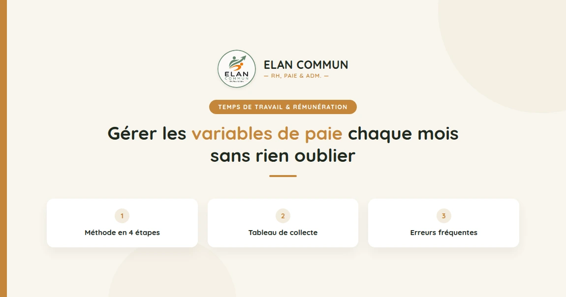 Gérer les variables de paie mensuelle TPE PME - ElanCommun