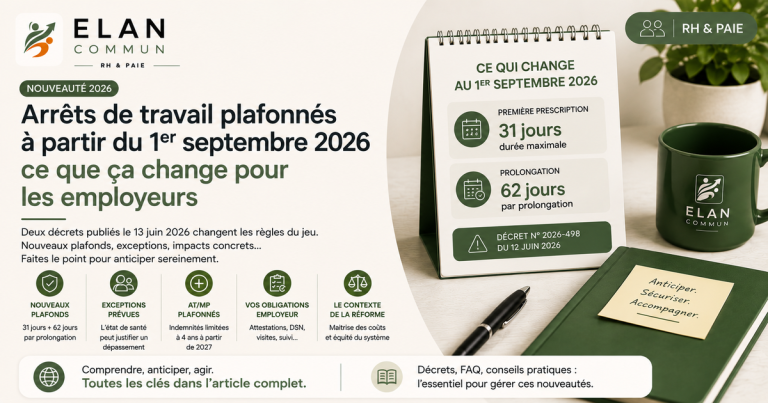 Plafonnement des arrêts de travail au 1er septembre 2026 — obligations employeur TPE PME, ElanCommun