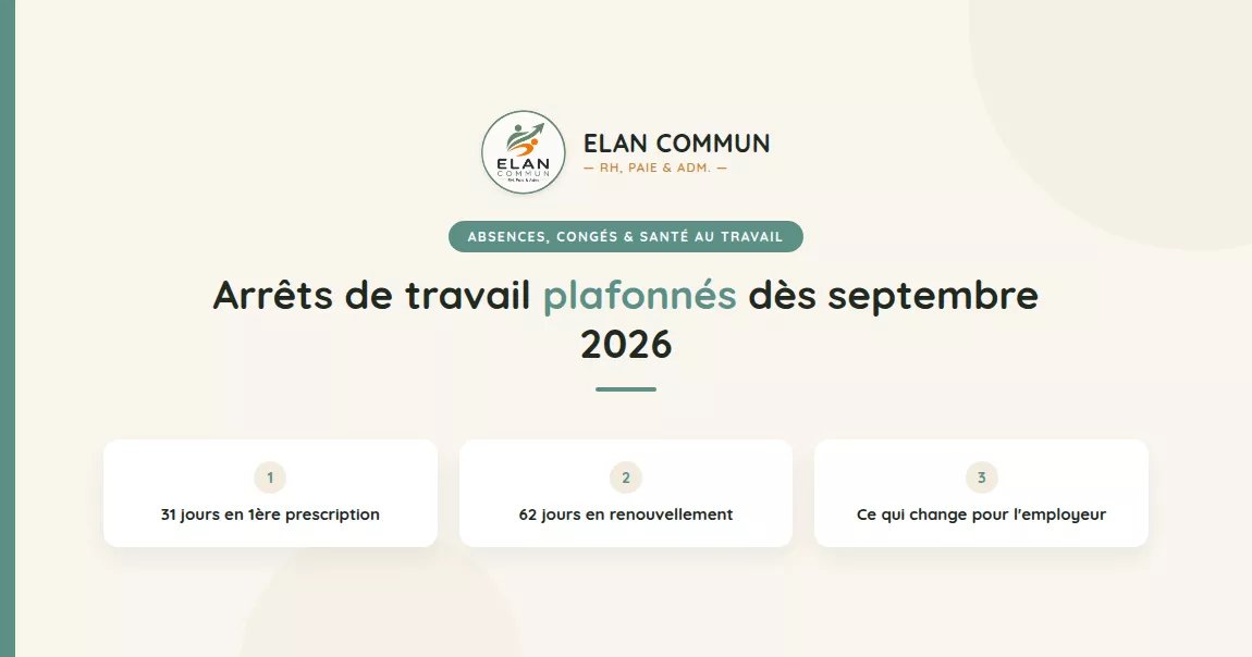 Plafonnement des arrêts de travail au 1er septembre 2026 — obligations employeur TPE PME, ElanCommun