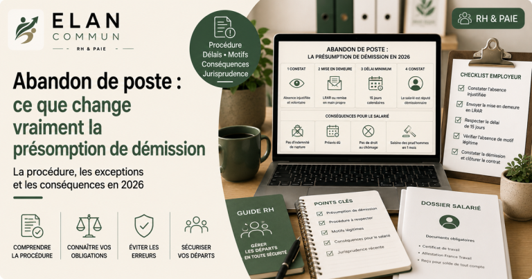 Abandon de poste et présomption de démission 2026, procédure employeur TPE PME, ElanCommun