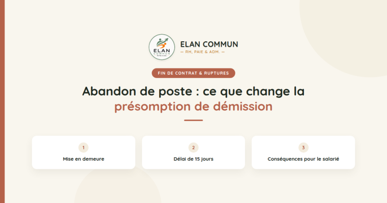 Abandon de poste et présomption de démission 2026, procédure employeur TPE PME, ElanCommun