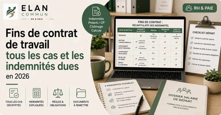 Fin de contrat de travail, tableau des indemnités dues par motif de rupture, guide TPE PME, ElanCommun