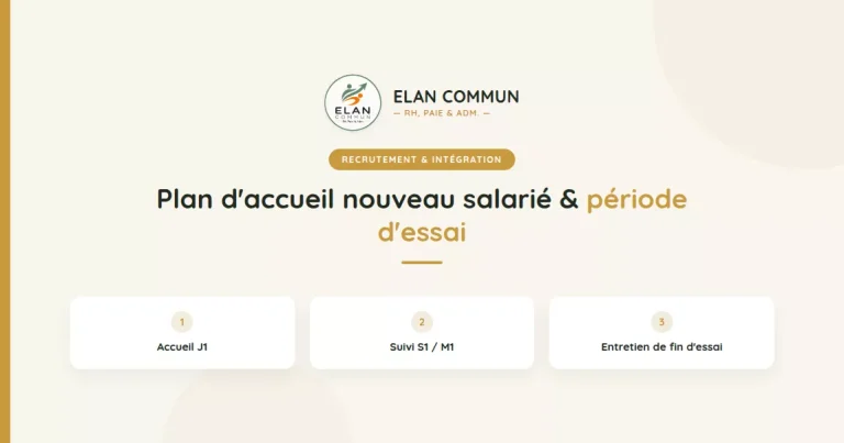 Plan d'accueil nouveau salarié et entretien fin de période d'essai, guide RH TPE PME, ElanCommun