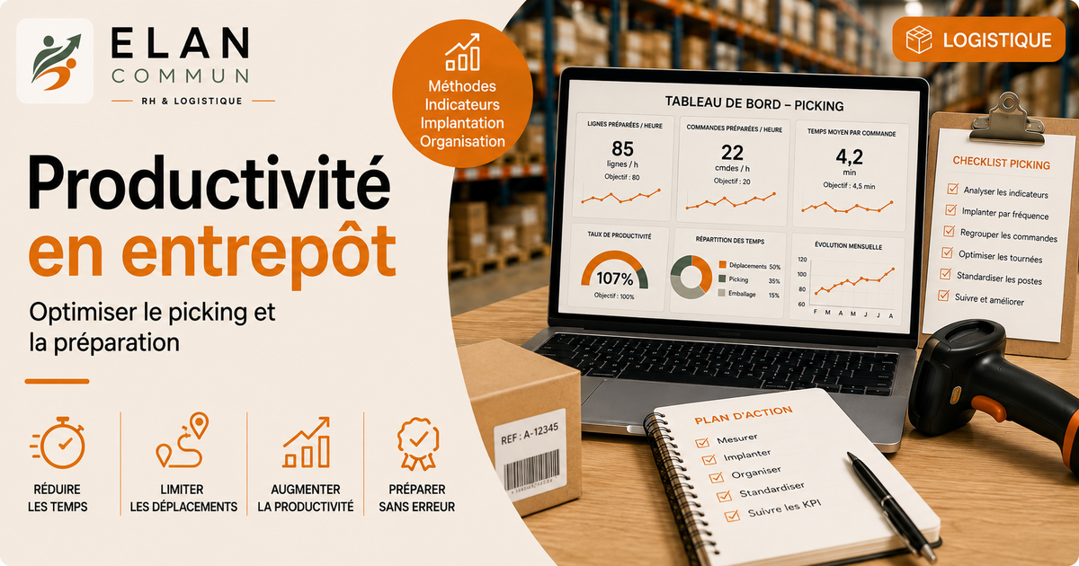 Productivité picking et préparation de commandes en entrepôt, optimisation TPE PME, ElanCommun