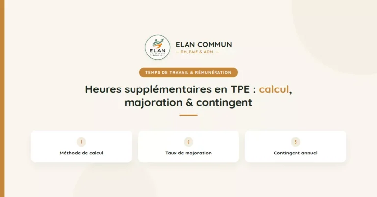 Heures supplémentaires en TPE, calcul majoration et contingent 2026, ElanCommun