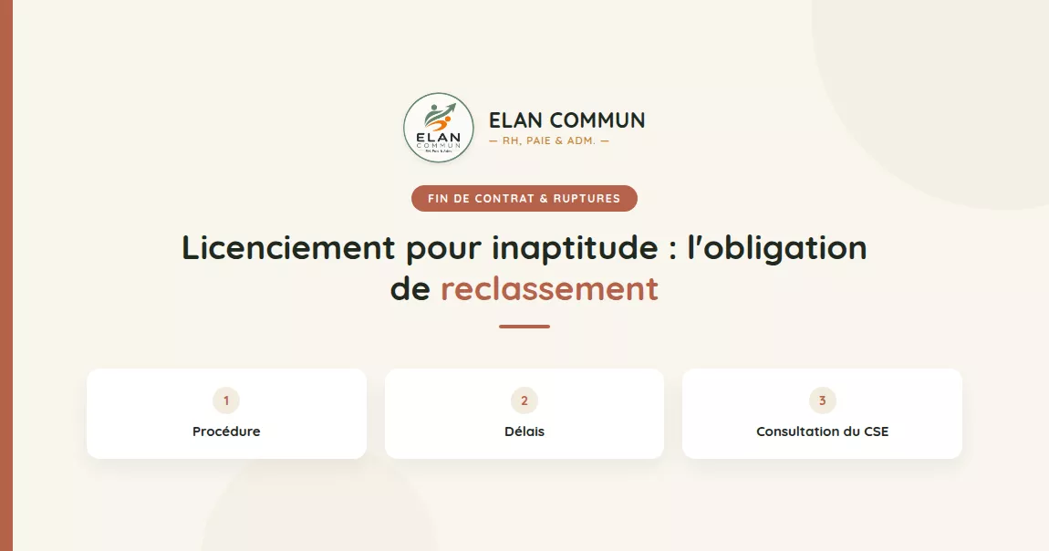 Licenciement pour inaptitude, obligation de reclassement employeur TPE PME, ElanCommun