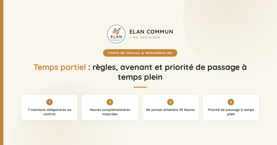 Contrat de travail à temps partiel, règles et avenant pour employeur TPE PME, ElanCommun