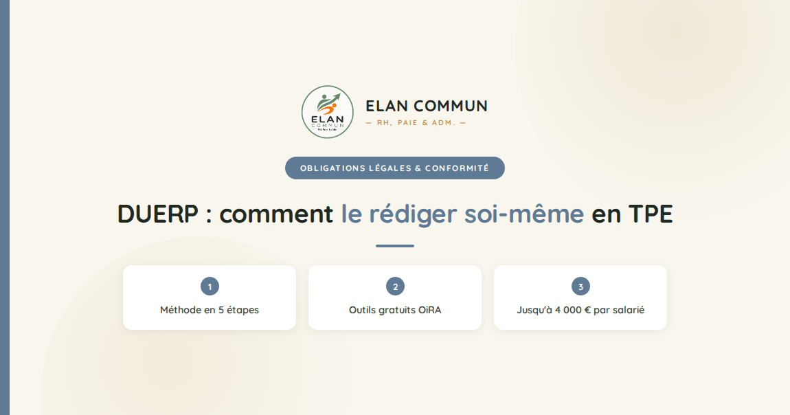 DUERP en TPE, guide pratique pour rédiger soi-même son document unique d'évaluation des risques, ElanCommun